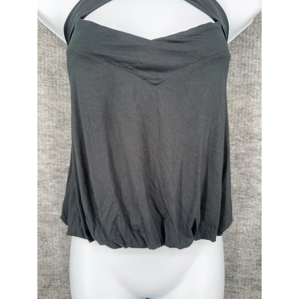 Free People Tank Top Womens S Black Halter Cross Strap Bubble Hem Cami